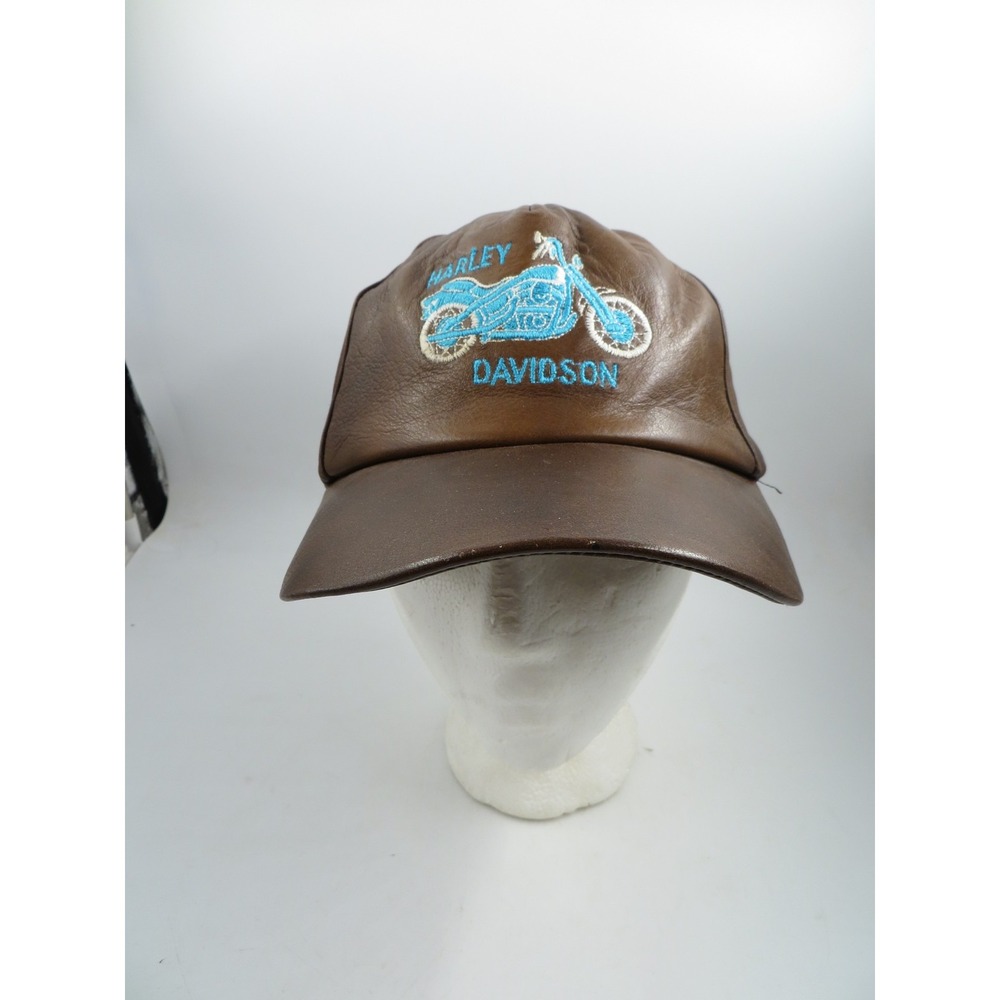 Vintage Harley-Davidson Hat Cap Snap Back Leather Motorcycle Biker Mens 80s